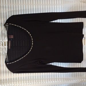 Liz Claiborne scoop-neck beaded top. Size M. Black.